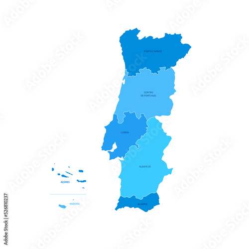 Portugal Regions Map with Editable Stroke Vector Illustration