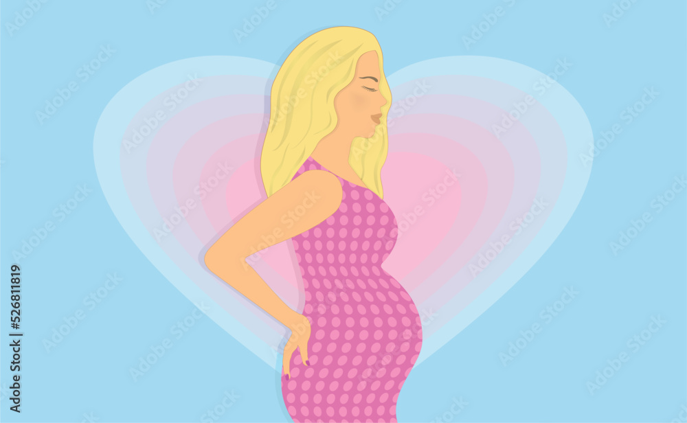 Lovely pregnant woman with hearts in background. Vector illustration. Lovely pregnant woman with hearts in background. Vector illustration.