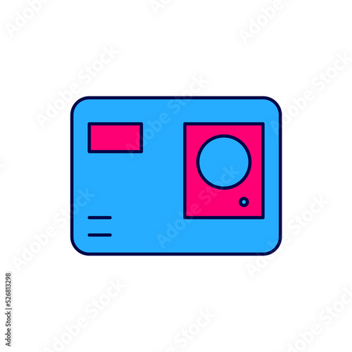 Filled outline Action extreme camera icon isolated on white background. Video camera equipment for filming extreme sports. Vector