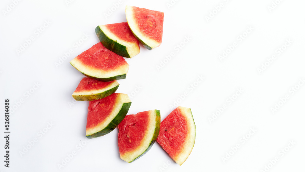small pieces of fresh watermelon on white background small pieces of fresh watermelon on white background