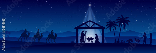 Obraz na płótnie Blue Christmas Nativity scene banner background