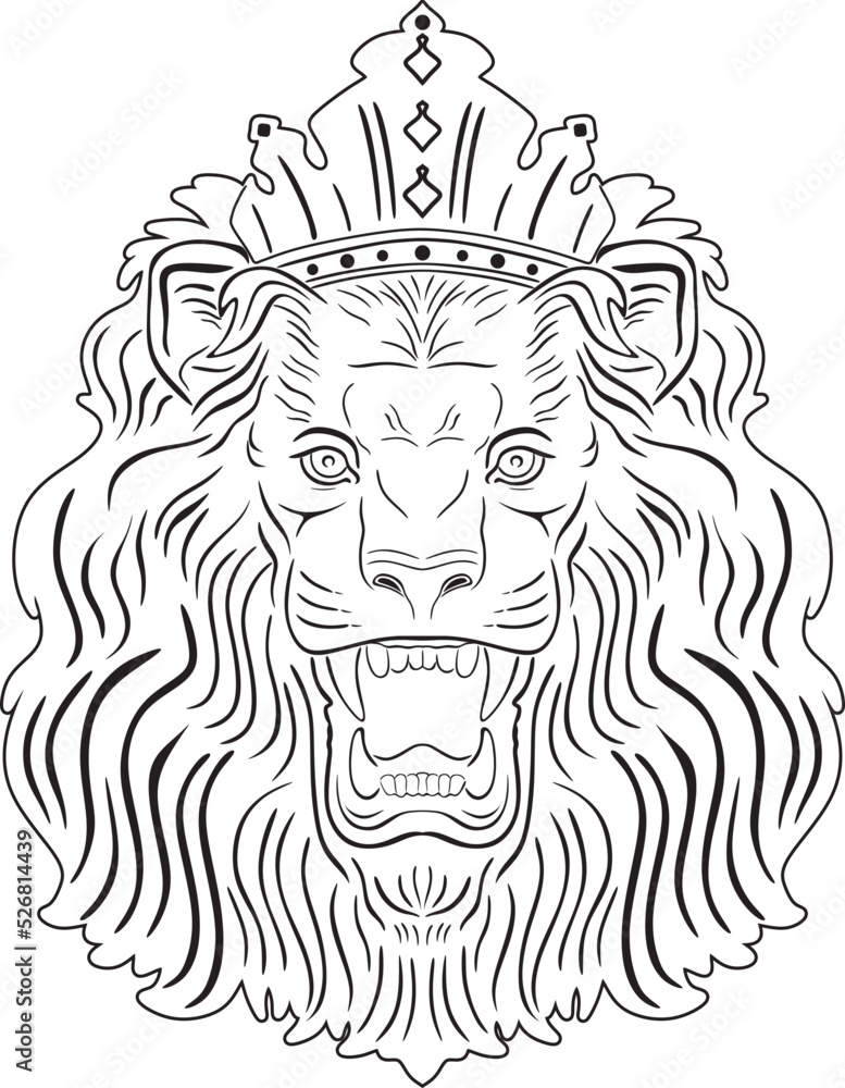 lion head with a crown line art vector design