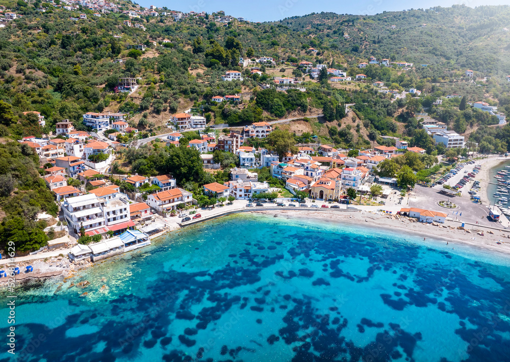 The idyllic fishing village Loutraki, port of Glossa, at the Sporades island Skopelos, Greece