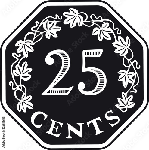 malta coin  25 cent black design vector handmade silhouette