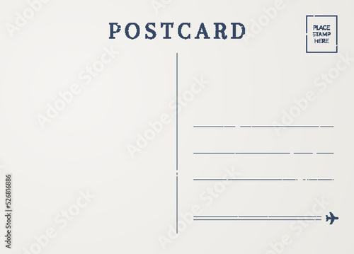 Postcard template. Design of blank travel post card back photo