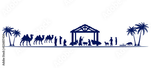 Christmas Nativity scene greeting card background. Elements all separate and editable. Vector EPS10.
