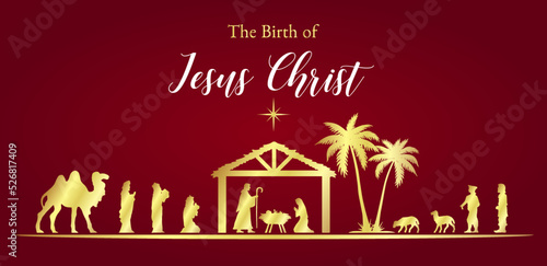 Christmas Nativity scene greeting card background. Vector EPS10.