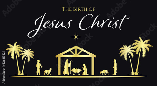 Christmas Nativity scene greeting card background. Vector EPS10.