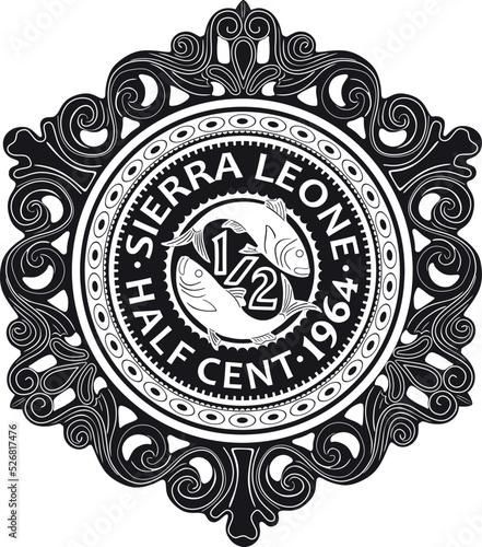 sierra leone coin half cent year 1964 with vintage frame vector design