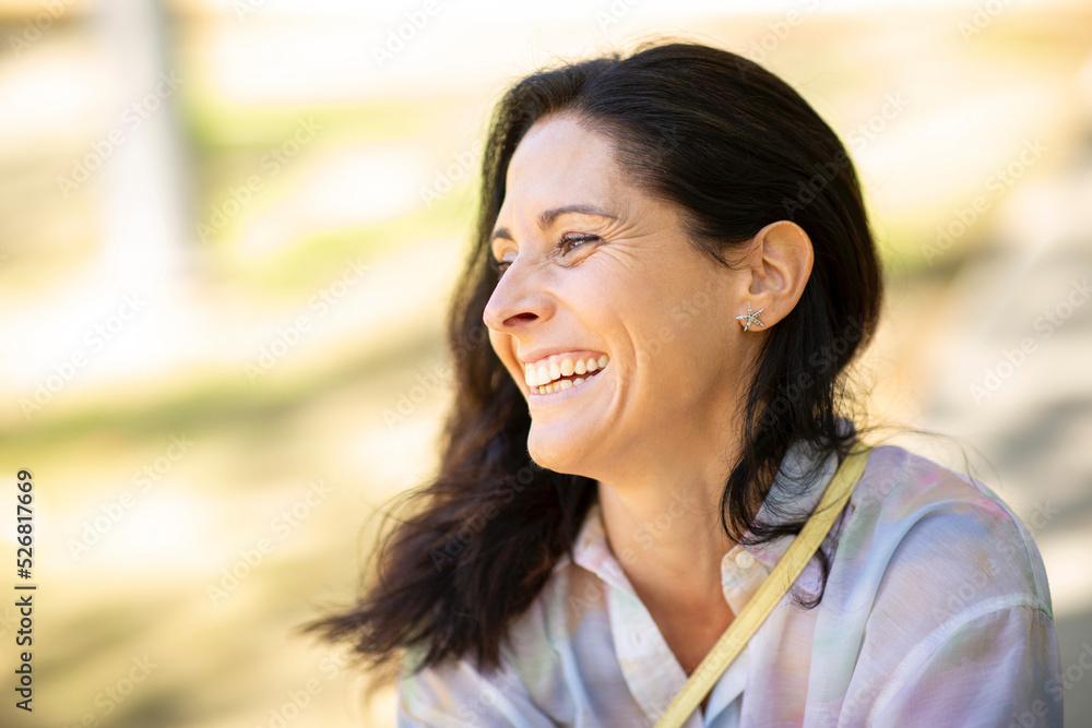 Portrait of joyful caucasian woman laughing Portrait of joyful caucasian woman laughing