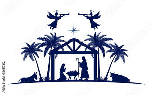 Christmas Nativity scene greeting card background. Elements all separate and editable. Vector EPS10.