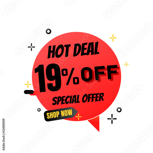 19  percent off offer   hot deal  red and Black Friday 3D super discount sticker  mega sale. vector illustration  Nineteen
