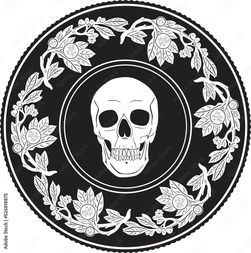Fototapeta premium skull logo with floral frame vector design