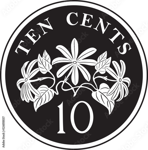 singapore coin 10 cent with flower vector design handmade