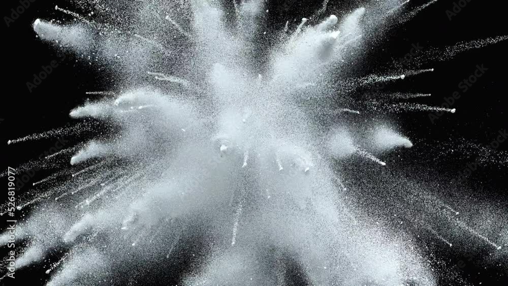 White Explosion Colorful of Particles Powder Background 3d Animation. Bright Snow Burst Paint in Slowmotion. Abstract Graphic Exploding. Visual Effect Blowup Ice. Wave Splash Dust Backdrop Close-up 4k