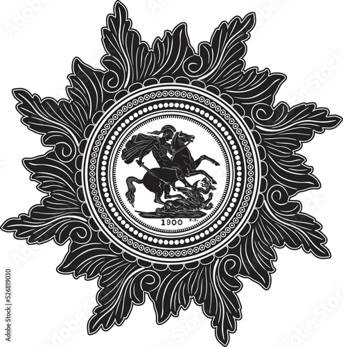 soldier fighting dragon with vintage frame from sovereign gold coin