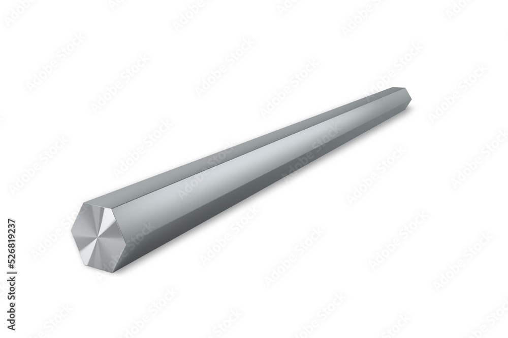 Hexagon steel bar isolated on white background - 3d render Hexagon steel bar isolated on white background - 3d render