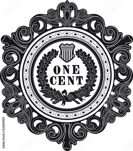 american one cent dollar coin line art vintage black design