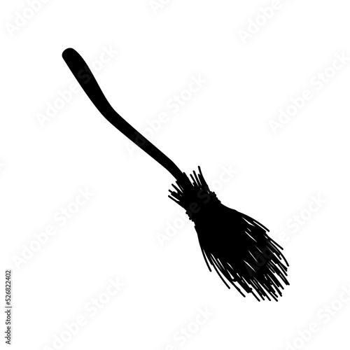 Magic black broom silhouette. Creepy symbol of magical witch flight and witchcraft rituals. Vintage street and house sweeping tool