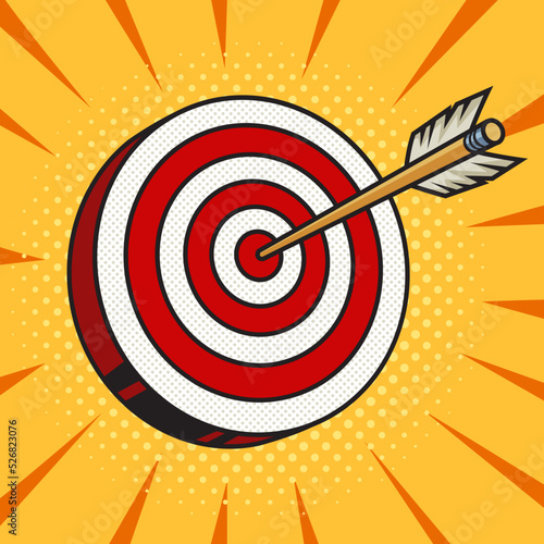 arrow hit the target pop art retro vector illustration. Comic book style imitation.