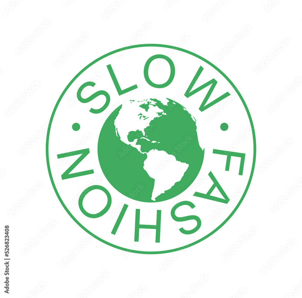 Green planet Earth with text around on a white background. Slow fashion concept. Vector illustration Green planet Earth with text around on a white background. Slow fashion concept. Vector illustration