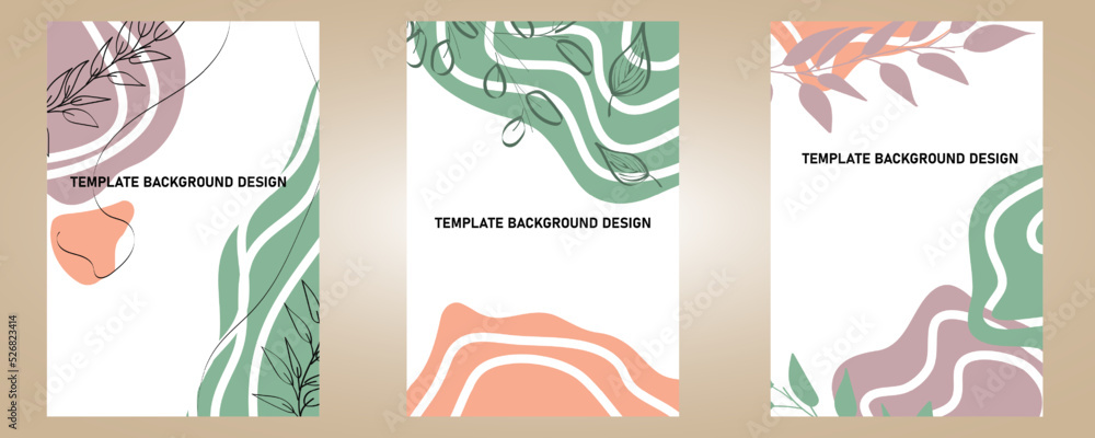 Set of three design templates for banner, flyers, brochures, with elements of abstract shapes, text and vegetation. Vector illustration, isolated