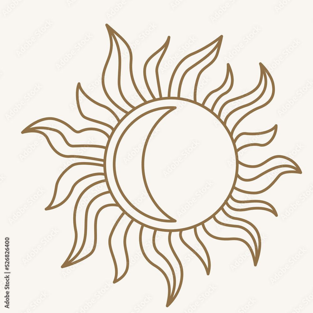 Sun logo design in simple modern line style. Boho element vector Sun logo design in simple modern line style. Boho element vector