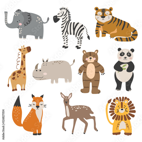 Abstract baby animals set, boho baby animals collection, funny animals vector