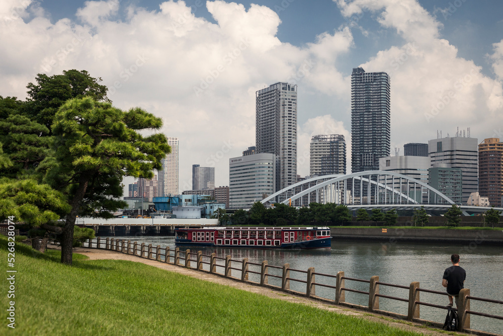 Sumida river bank from the Hama-Rykyu Gardens, Chuo City, Tokyo Sumida river bank from the Hama-Rykyu Gardens, Chuo City, Tokyo