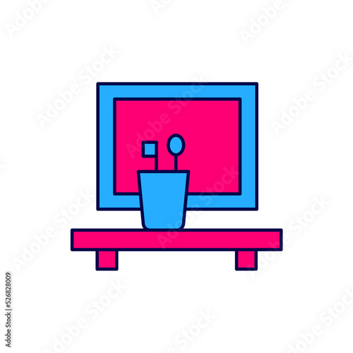 Filled outline Washbasin mirror icon isolated on white background. Bathroom interior with a mirror. Vector