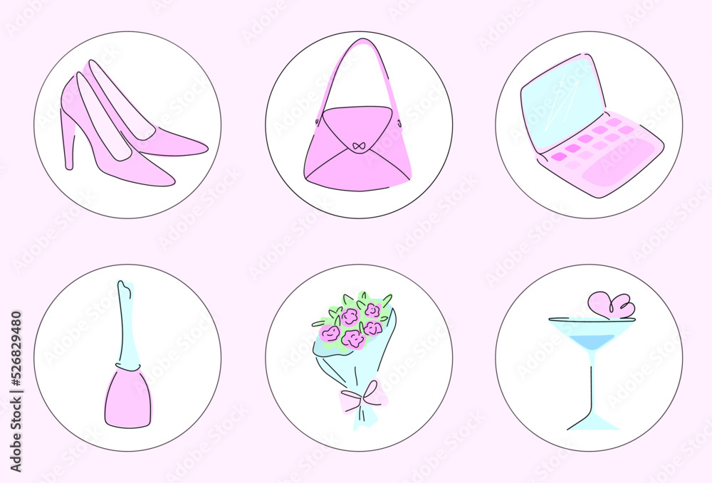 A vector set of elegant social media highlights with feminine content. A vector set of elegant social media highlights with feminine content.