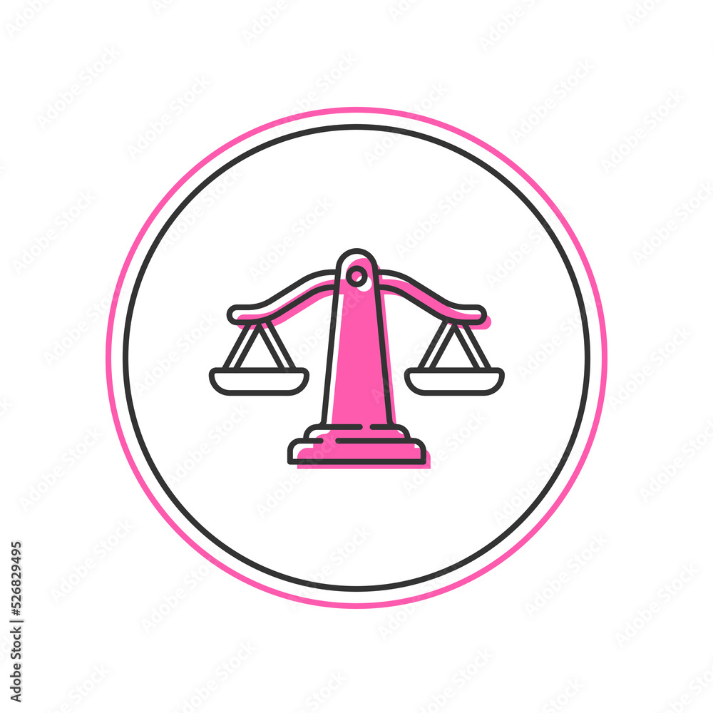 Filled outline Scales of justice icon isolated on white background. Court of law symbol. Balance scale sign. Vector