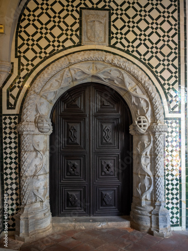 Manuelin style doorway in the cloister of Convento da Conceição, Beja