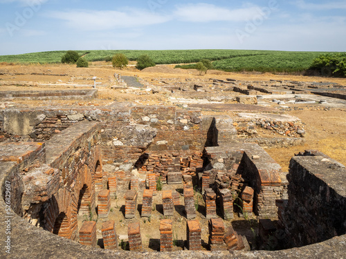 Red bricks foundations of the baths of the Pisoes Roman Villa photo