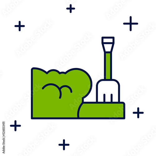 Filled outline Shovel in snowdrift icon isolated on white background. Vector