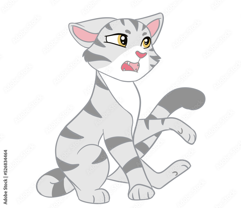 Fototapeta premium The American Shorthair cat that acts as a moody and upset emotion. Doodle and cartoon art.
