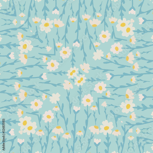 Beautiful summer background with daisies flowers. Floral seamless pattern. Vector illustration.