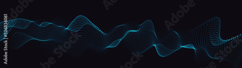 A moving digital 3d wave. Futuristic dark background with dynamic blue particles. The concept of big data. Cyberspace. Vector illustration.