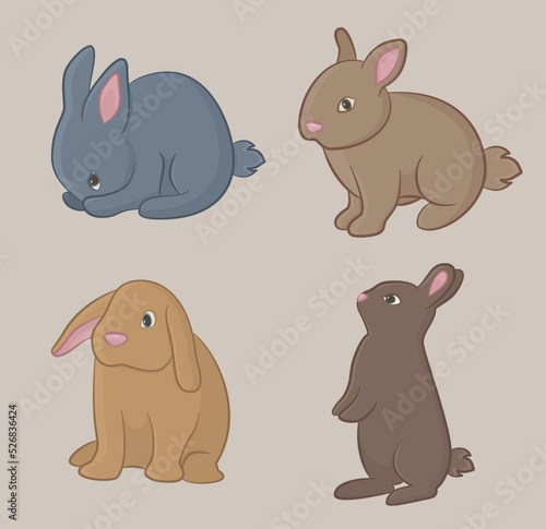 Cute cartoon bunnies. Vector deign. 