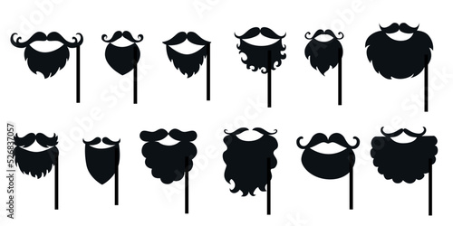Beard and moustache silhouette set. Vector stock illustration isolated on white background for photo booth box, barber shop logo. 