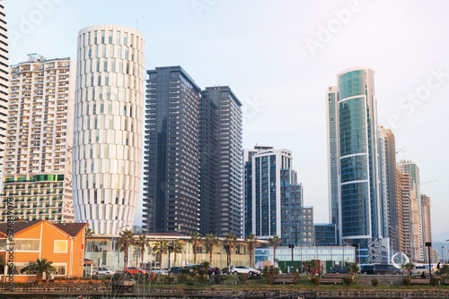 Batumi  Georgia  February 2022. Skyscrapers at Batumi quay  modern architecture in Batumi. Modern housing infrastructure