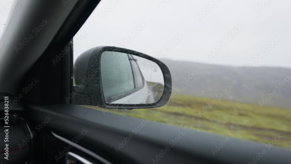 Car Wing Mirror On Road Trip Through Rain Car Wing Mirror On Road Trip Through Rain