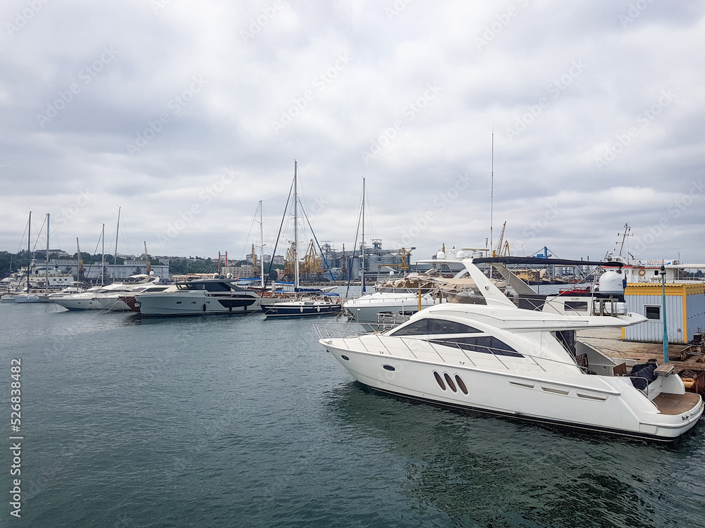 View of sailing yachts in the port