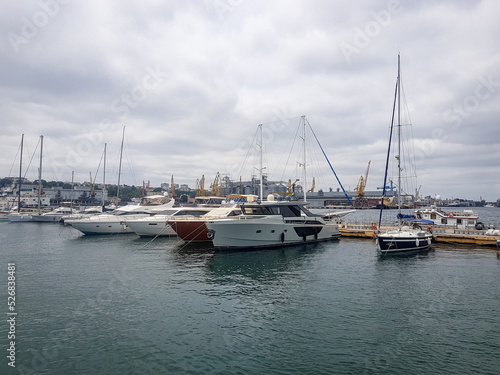View of sailing yachts in the port