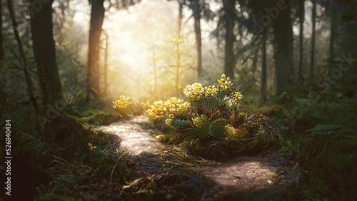 Hiking trail in German forest with sunlight in the morning