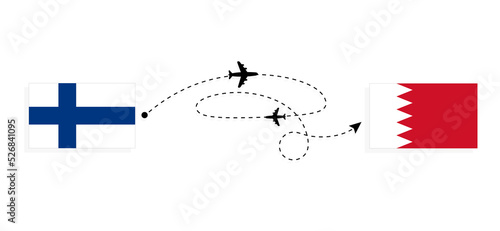 Flight and travel from Finland to Bahrain by passenger airplane Travel concept