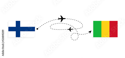 Flight and travel from Finland to Mali by passenger airplane Travel concept