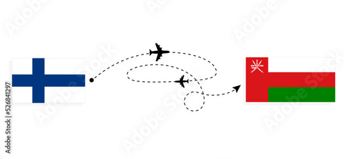 Flight and travel from Finland to Oman by passenger airplane Travel concept