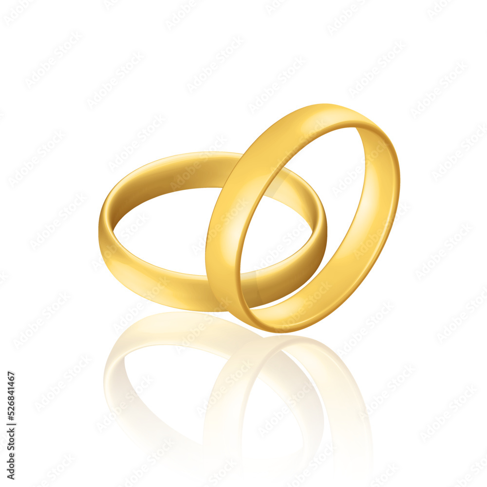 Golden realistic wedding rings with reflection Anniversary romantic surprise Golden realistic wedding rings with reflection Anniversary romantic surprise
