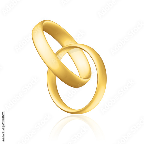 Golden realistic wedding rings with reflection Anniversary romantic surprise